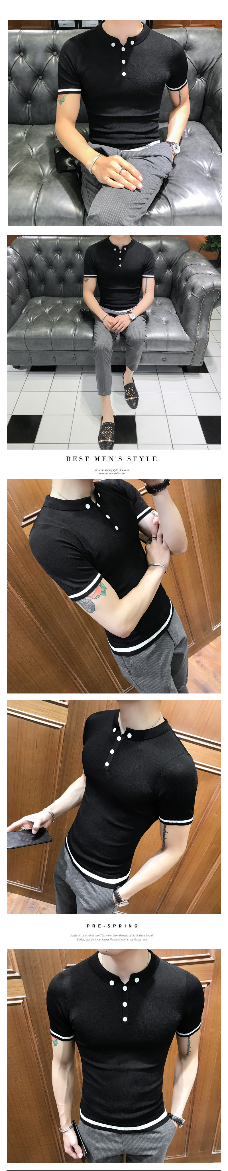 Tinh thần guy polo áo mùa hè nam mỏng phần băng lụa T-Shirt ve áo màu rắn ngắn tay Người Anh áo len nửa tay áo