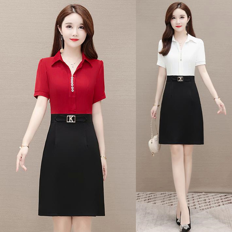 Middle-Aged French-Style Shirt Spliced Dress, Goddess Style, Summer Chanel Style, Slimming, Elegant, Fashionable, Age-Reducing, Bodycon Skirt