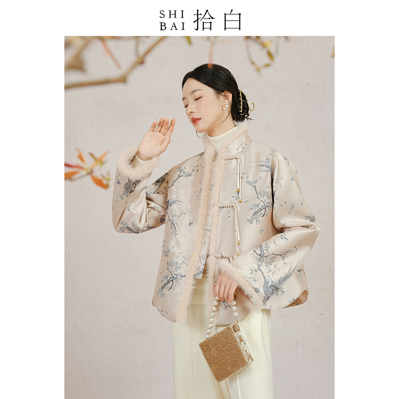 SHIBAI ten Baixi Upper brow Original Innovative Chinese Jacket Winter National Wind Young disc buckle jacquard cotton clothes-Taobao