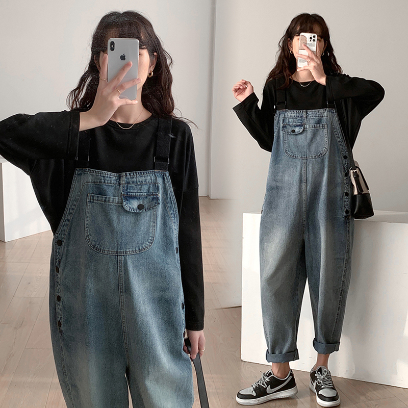 British Dhwa Maternity Overalls Spring and Autumn Large Size Wide-Leg Fashionable Loose Belly-Supporting Pants That Cover the Belly and Make You Look Slimmer