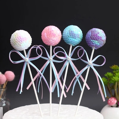 Children's cake decoration card color bow sequin ball card card creative dessert table decoration plug-in