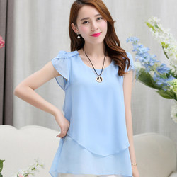 Summer Korean style loose-covering chiffon shirt mid-length large size young mother women's T-sleeve short-sleeved T-shirt top