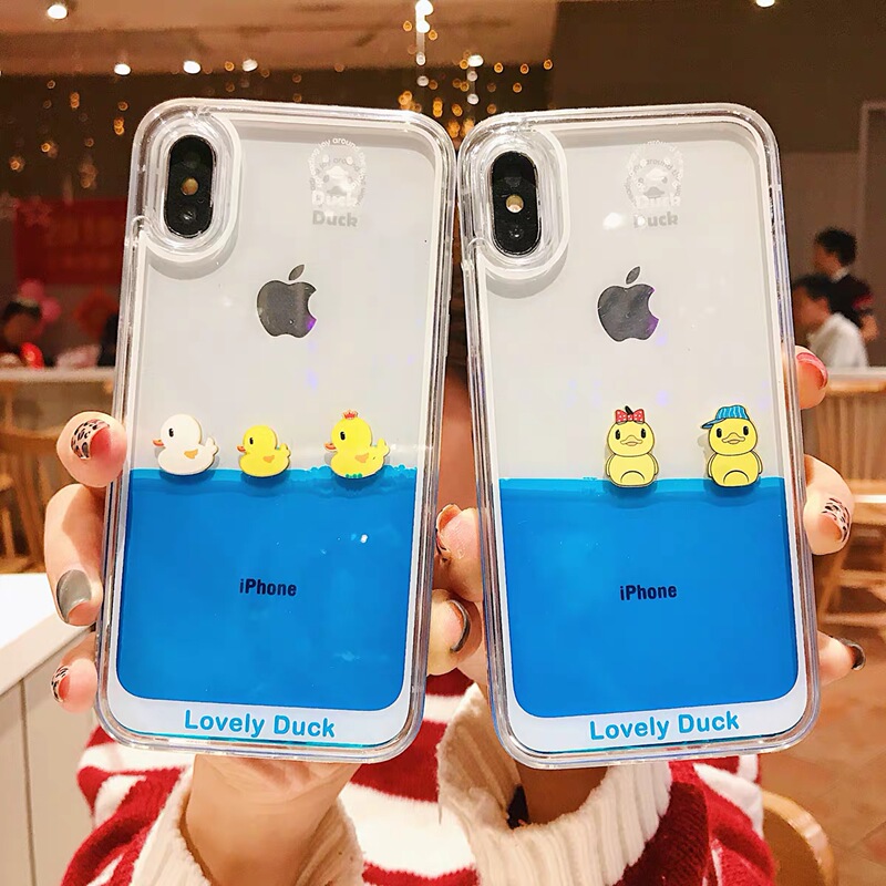 Trendy 13 Little Yellow Duck 11 Liquid 12 Flowing Duck Suitable for Apple 15 Pro Max Phone Case X Water Fluid iPhone 16 Flowing Sand 14 Little Duck Transparent 17 Silicone Shockproof Protective Case