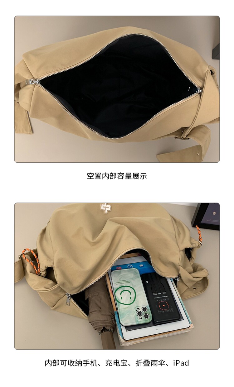 Мода холст 运动风斜挎包百搭大容量单肩水饺包男女大学生通勤骑行户外健身包