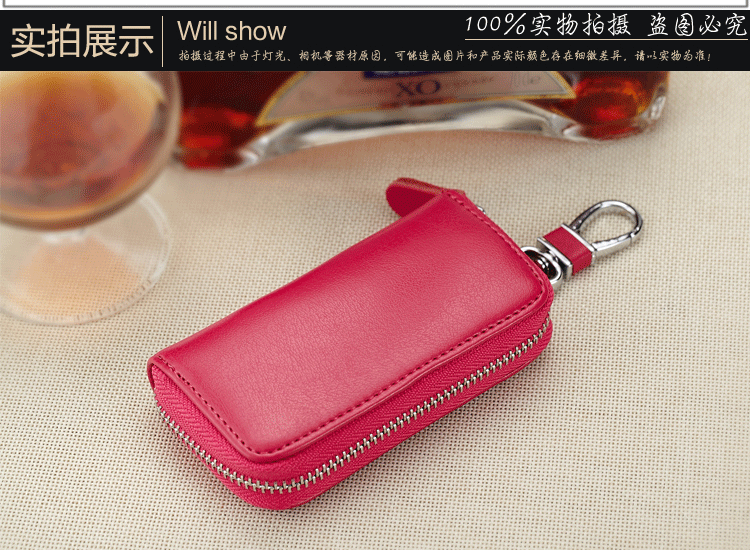 Qiansuo Thời trang túi chìa khóa đơn giản nam và nữ dây kéo da đa chức năng xe chìa khóa túi rắn màu túi khóa - Trường hợp chính ví móc khóa silicon