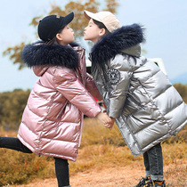 UK next kiss childrens down jacket girls  medium and long 2020 new Korean version of the foreign style big hair collar thickened