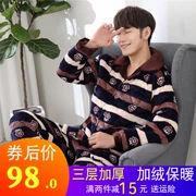 [Hoàng tử gấu trúc] Bộ đồ ngủ nam dày bằng vải bông nhung nước nam cotton kích thước lớn phù hợp với dịch vụ nhà