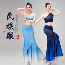 Dai danse ethnique performance Costume Costumes Wear womens adult art kungfu pacifisock dance practice Semi-body skirt Skirt Tail