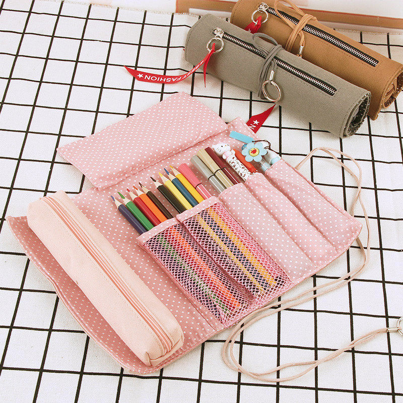 Pen Bag South Korea Brief Wind Girls Little Fresh Pen Curtain Rolls Style Pen Bag Stationery Bag Lead Pencil Case High School Students Individuality Creative Junior High School Pen Bags