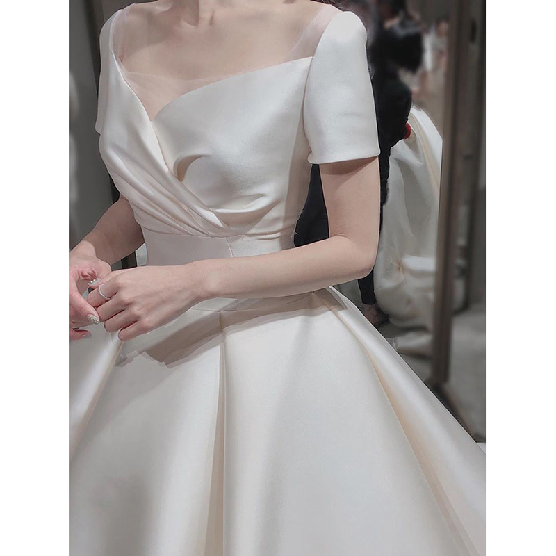 French Satin Main Wedding Dress 2026 New Style Petite Bride Light Tulle Dress Maternity Wedding Dress Simple for Marriage Registration
