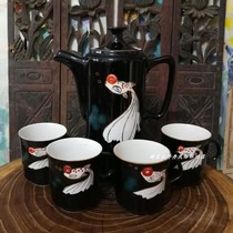 Jinzhou hand painted old teapot teacup a set of 70 years gold tattoo black gold glaze high pot folk antique physical photography