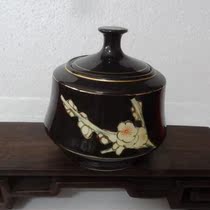 Tongshan hand-painted tea jar old tea set black glaze ceramic sugar jar Plum Blossom full-product physical photo nostalgic props ornaments