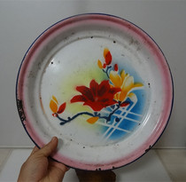 Cultural Revolution 75 years enamel plate Flower tea tray old enamel nostalgic collection film props antique physical photo