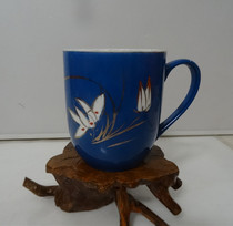 Old cup Old teacup bowl hand painted gold blue glaze seafood orange glass orchid physical picture no bump