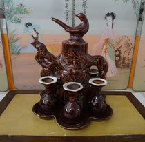 Hot sale sauce glaze tree-shaped old Hulk wine cup tray set last century old porcelain wine set