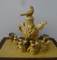 Antique Old Wine Pot Wine Rind in the Cultural Revolution Before the Cultural Revolution Tree Root Small Bird Wine Pot Sauce Glazed Wine Rind with full physical photo