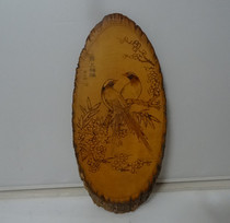 Old hot painting Wood brand painting 80 s handmade flowers and birds hot wood painting arts and crafts art painting happy eyebrows as shown in the picture