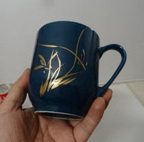 Old cup last century blue-green glaze gold hand-painted orchid old tea cup bowl water cup porcelain cup physical photo nostalgic collection