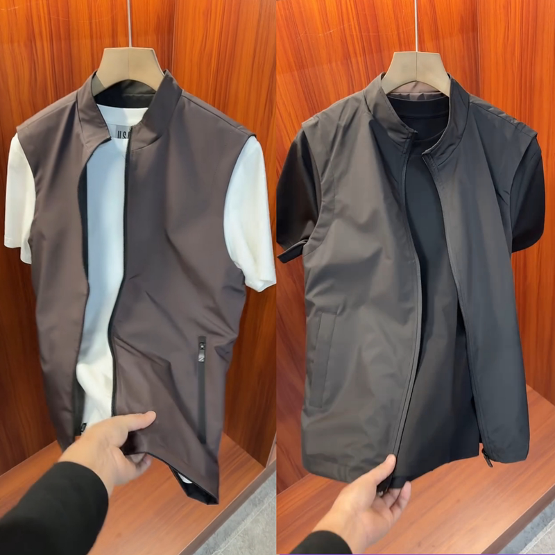 Spring Hot-Selling Men's Double-Sided Business Casual Stand-Collar Old Money Style Simple and High-End Vest Top with Versatile Elegance
