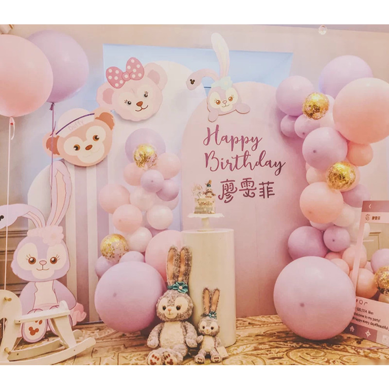 Cartoon children's one-year-old balloon party cute rabbit birthday banquet stage full moon hundred days background wall decoration