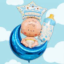 Child Birthday Party Cartoon Hundreds Day Arrangement Crown Stroller Bottle Baby Aluminum Film Feet Girl Moon Balloons