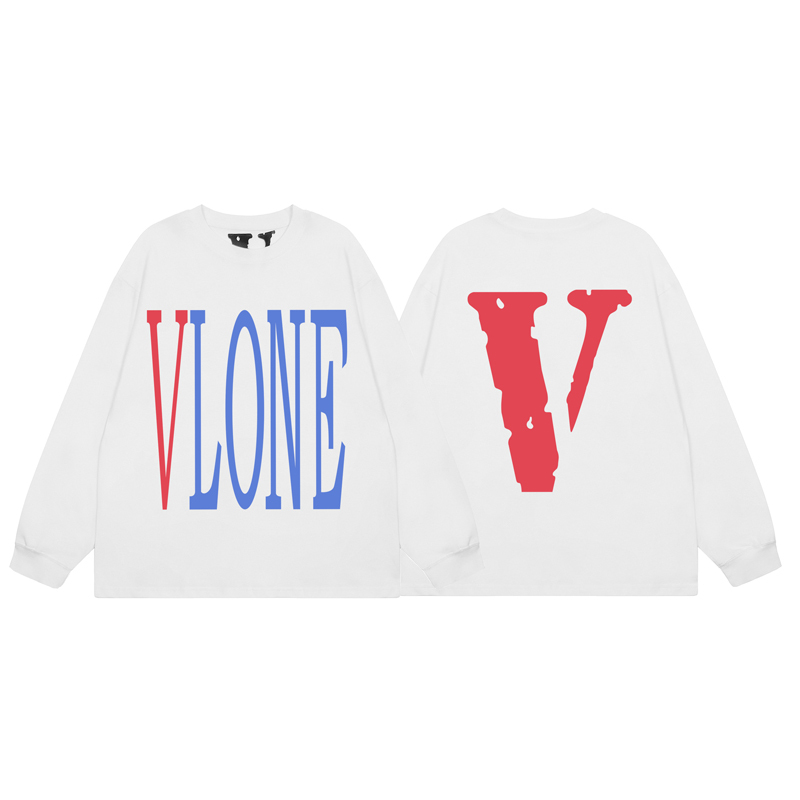 European and American Trendy Brand Vlone Fast Limited Edition Red and Blue Large V Print Long-Sleeve High Street Couple's Loose Pullover Base Shirt