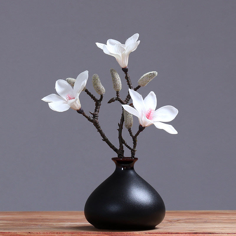 Vase Pendulum pieces Living room Flower Arrangement Nordic Zen Ceramics Dry Flower Retro Chinese Style Small Table Black Home Brief
