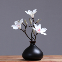 Vase decoration living room flower arrangement Nordic Zen ceramic dried flowers Vintage Chinese small dining table black household simple