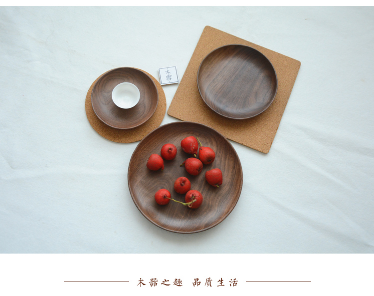 Đen walnut tấm gỗ Nhật Bản trái cây bằng gỗ tấm tròn tấm gỗ đăng nhập khay trà tráng miệng tấm gỗ ban đầu tấm muôi gỗ