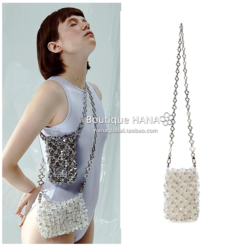 Original Independent Designer the Jinginglab Niche Luxury Crystal Hollow Small Square Bag Mobile Phone Bag