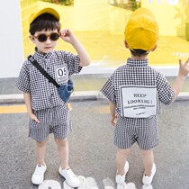 Boy summer clothes thin set 2020 new foreign style childrens grid shirt two-piece tide baby cotton clothes