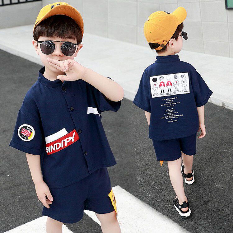 Boys summer suit 2021 new foreign school children's Korean children's clothing trendy handsome baby two-piece summer thin section