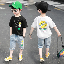 Childrens clothing boys summer suit 2021 new childrens foreign style short sleeve two-piece handsome baby loose Korean tide