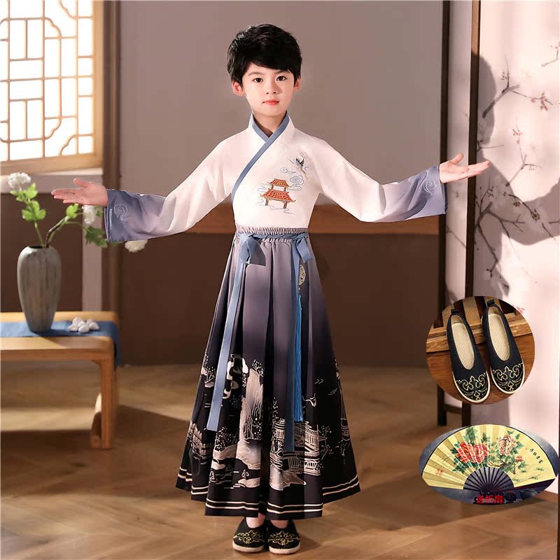 Children's new Han clothes boy Spring and autumn style Tang dress Less Master's Chinese Wind Summer Thin Film Boy Ancient Dress Rehearsal Out Of Clothing