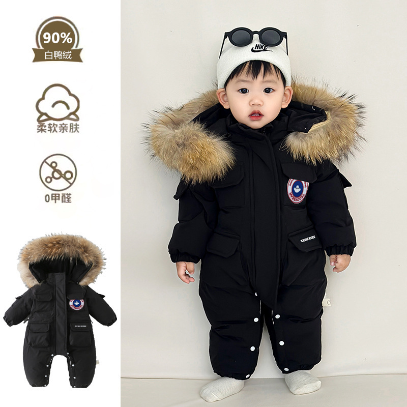 Baby down Jacket Newborn Infant Winter Thickened Warm Jumpsuit Male Baby Korean Style Fashionable Long One-Piece Suit