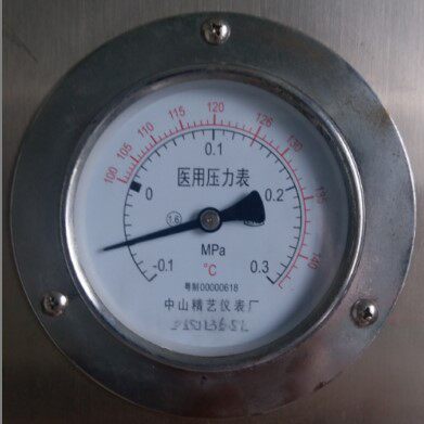 中山精艺仪表厂医用压力表-0.1-0.3MPa100-140℃双刻度灭菌器