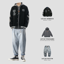 LAZY DAY spring and autumn ruffian handsome mens clothing with a set of handsome mens suits trend loose and casual three-piece suit