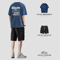 LAZY DAY original male assembly with summer new daily system back stamp short sleeve T-shirt male loose overalls