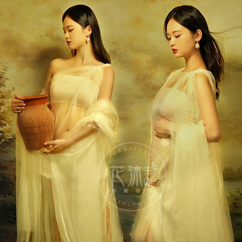 1020 Floral Body Photos PREGNANT WOMEN DURING PREGNANCY PHOTO COSTUMES RETRO OIL PAINTING WORK STROKES LARGE TUMMY MOMMY PICTURE FAIRY WEB YARN