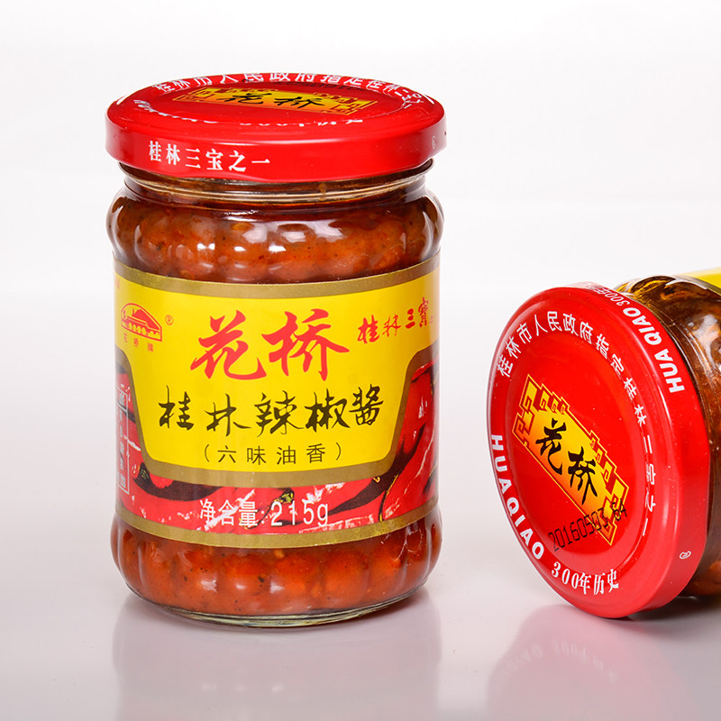 Floral bridge Guilin chilli sauce 215 gr * 2 bottles of six-flavor oil fragrant Guilin Sanbao Guilin flavor chili sauce