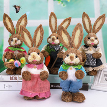 Straw rabbit ornaments pastoral decoration home shop rabbit decoration ornaments Easter bunny egg decoration