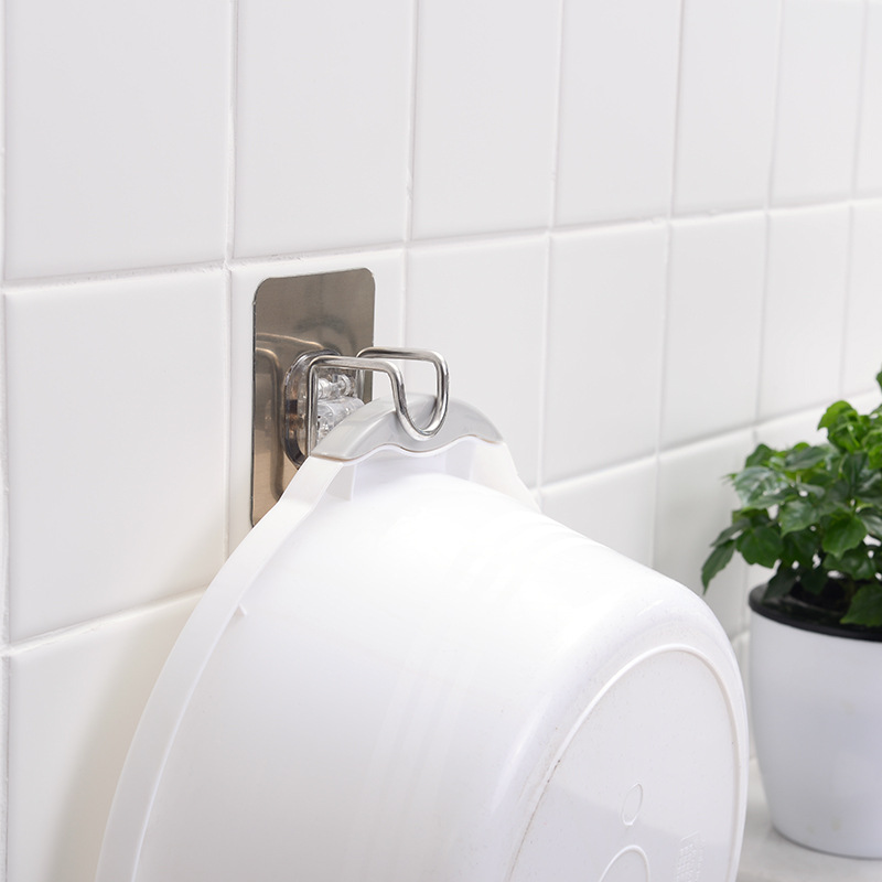 Powerful adhesive no-scratched stainless steel washbasin hook-free face basin rack kitchen bathroom wall-mounted washbasin hook
