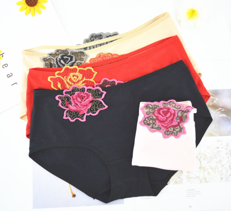 2 Giá Fu Nilai 6409 Chất liệu cotton nữ Modal mid-mid thun ren Sexy Peony Thêu Boxer Tóm tắt quần lót