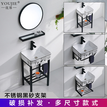 Wall-mounted washbasin Stainless steel bracket Ceramic washbasin square black small apartment balcony bathroom household