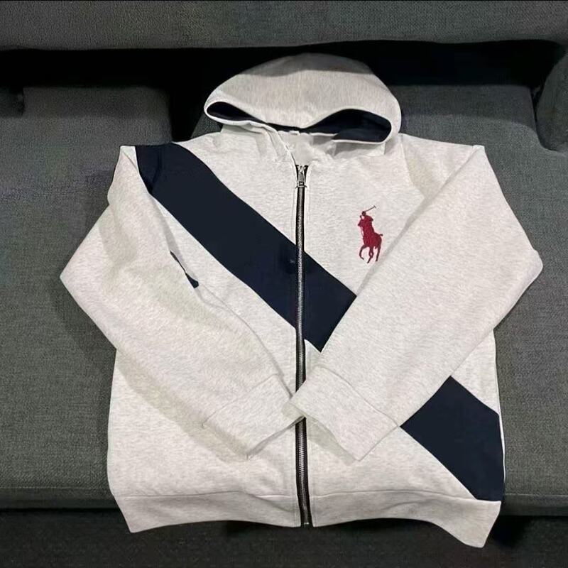 Trendy New Light Luxury Horse Embroidery Patchwork Hooded Sweatshirt Unisex Trendy Brand Loose Cool Zipper Cardigan Jacket