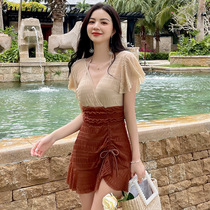 One-piece swimsuit female summer cover belly fairy 2021 new fashion swimsuit Lady Conservative fat cover belly large size length