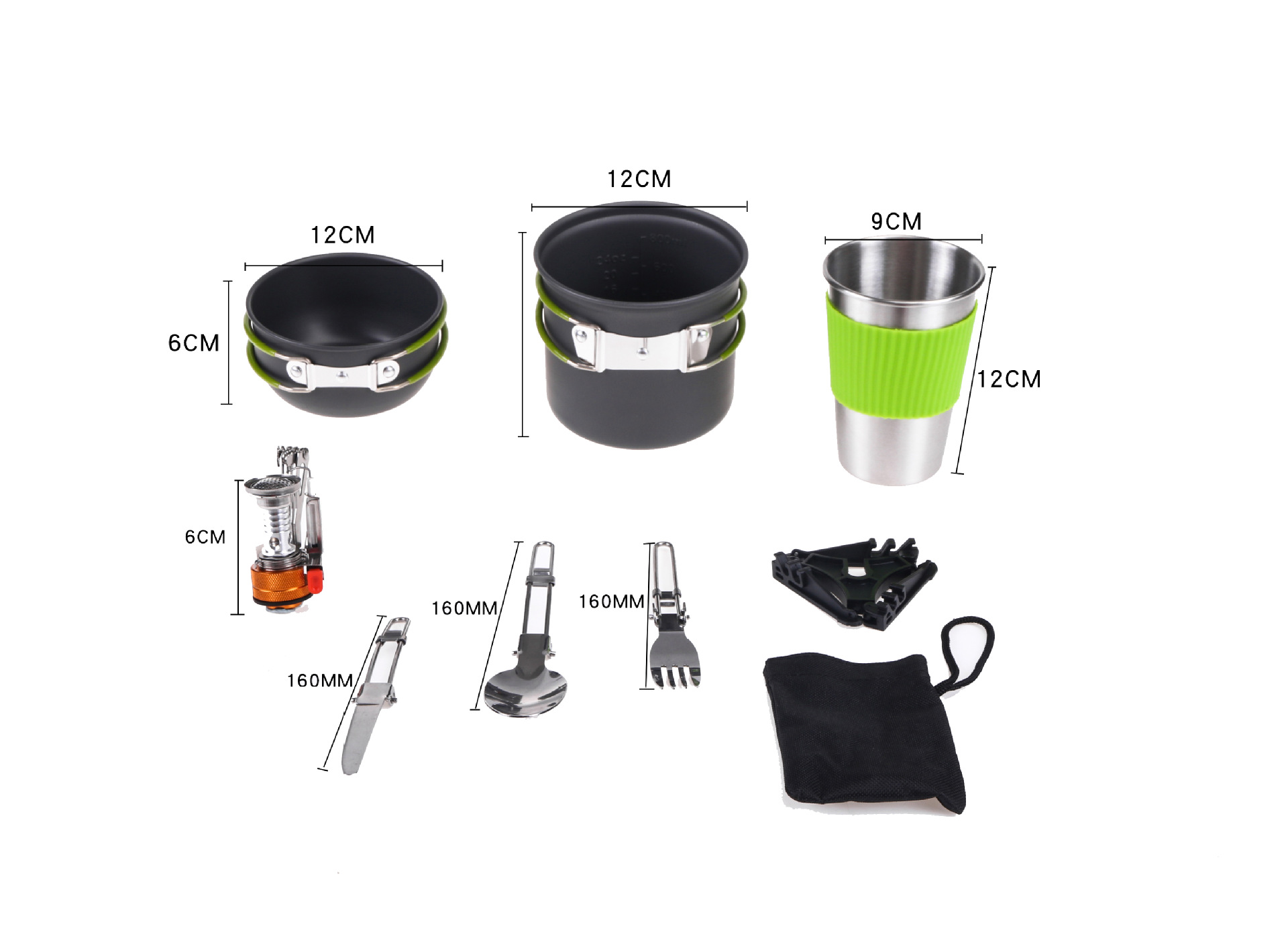 Bộ dụng cụ nấu ăn ngoài trời mới 1-2 người cắm trại đặt bếp kết hợp nồi di động bếp bộ đồ ăn dã ngoại - Bếp lò / bộ đồ ăn / đồ nướng dã ngoại bếp ngoài trời