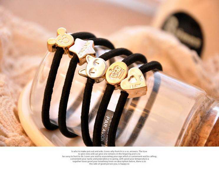 Korean Version Hair Ring Adult Child Gold Pearl Leather Fascia Black Unhurt Hair hair Hair Adorned Leather leather ring High elastic head flower