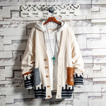 White sugar rose 2021 pockets kitty pattern cardiowal sweater male winter Korean version thick knit jersey dress trendy