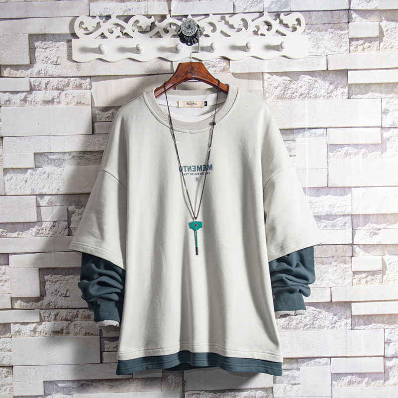 White Sugar Rose 20A Clash Color Splice Sleeves Fake Two Hoodies Male Student Youth Super Fire CEC Autumn Tops Tidy